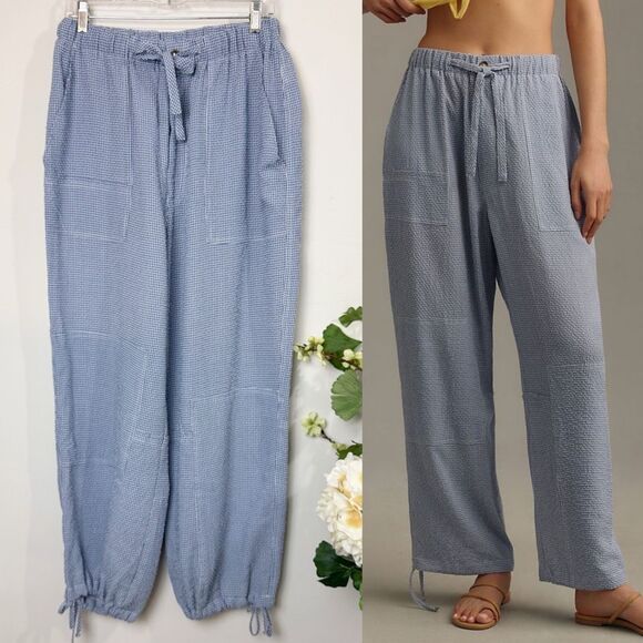 dRA Los Angeles Fog Blue Gingham Parachute Pants | Medium | Anthropologie - Picture 1 of 14
